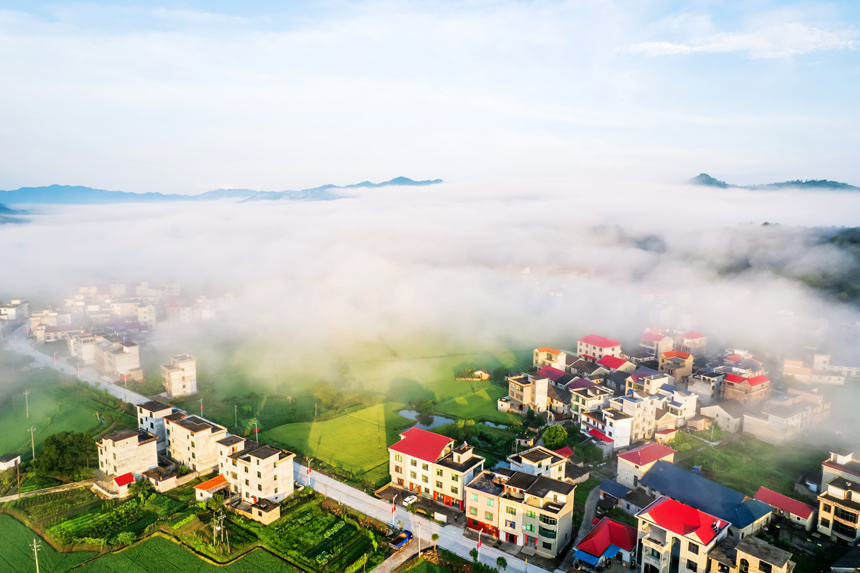 永新縣在中鄉出現雲海景觀（無人機照片）。陳春久攝