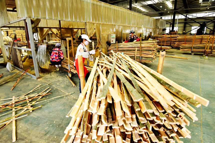 一家竹制品厂工人在加工产品。吴志贵摄