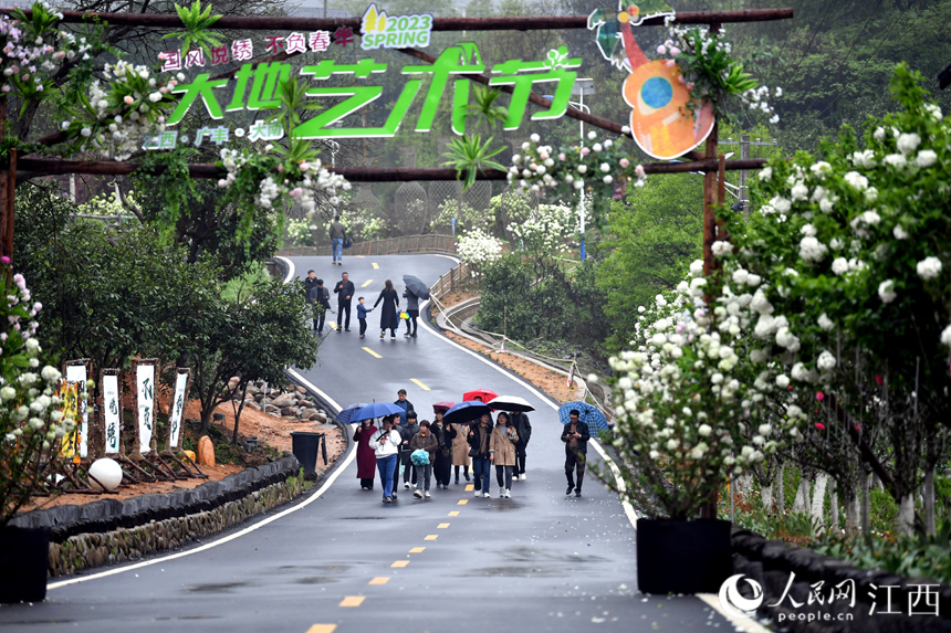 游客们在中华木绣球博览园里赏花游玩。 人民网 时雨摄