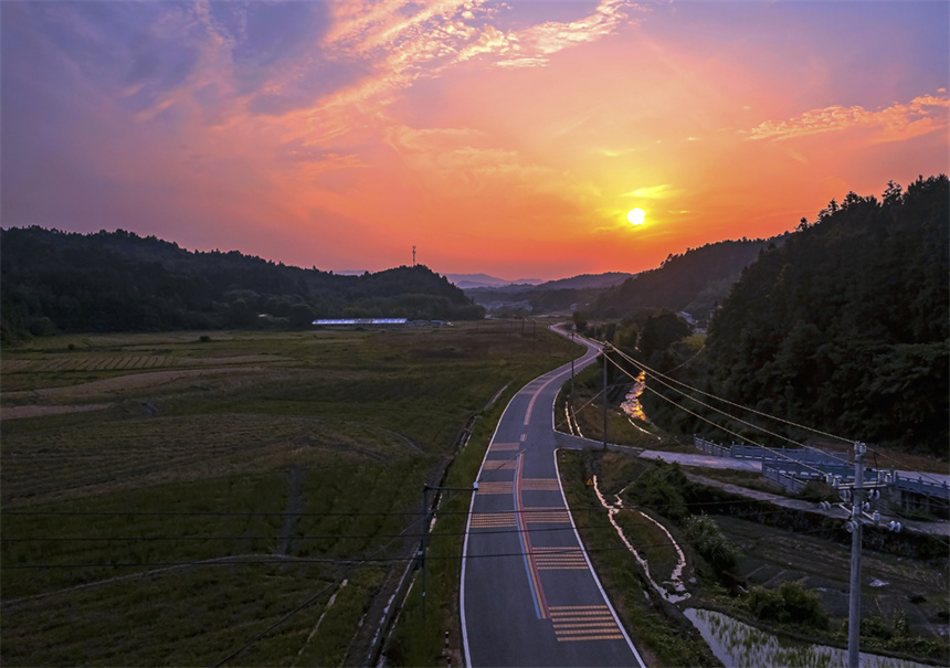 夕阳中的村级公路静谧美好。胡建英摄