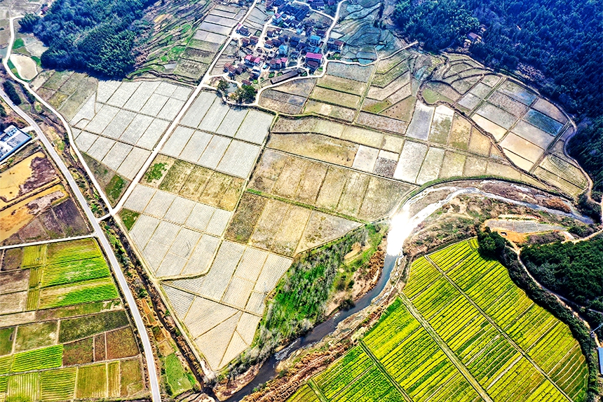 航拍江西省抚州市广昌县长桥乡的广袤田园美景如画。何俊摄