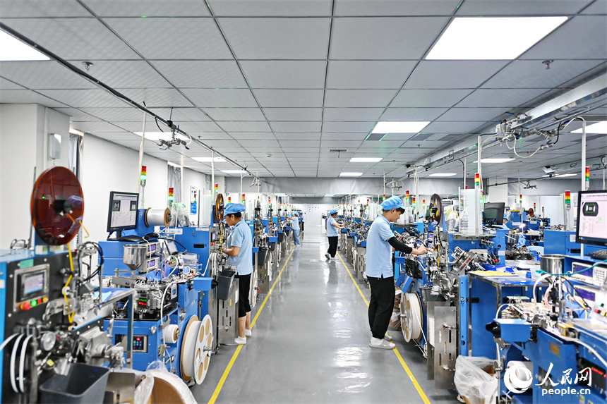 九江市柴桑区沙城工业园数谷科创园的一家科技企业车间内，工人在加工芯片贴片电阻。朱海鹏摄
