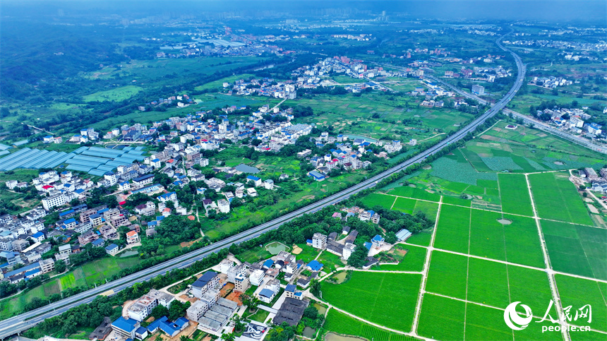 近日，江西省瑞金市叶坪镇云集村，高速公路沿线蔬菜大棚鳞次栉比。人民网 朱海鹏摄