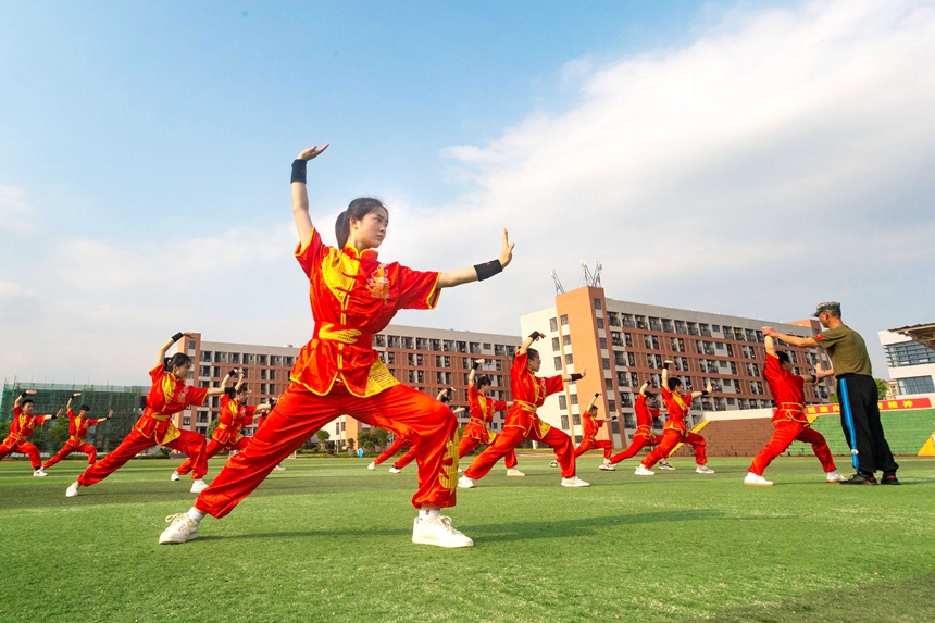 学生在练习传统武术。周亚茂摄