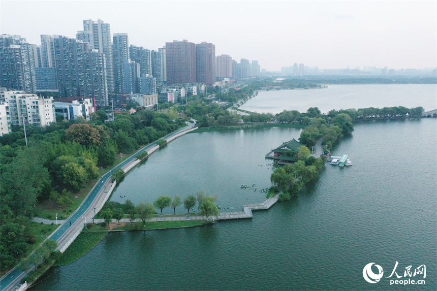 南昌市象湖城市湿地公园发挥了城市“绿肺、绿肾”功能，让人们享受城市里的亲水空间。 人民网记者 时雨摄