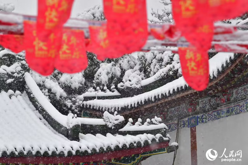 大雪飄落南昌，城市銀裝素裹。 人民網記者 時雨攝