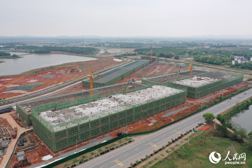 江西省抚州市东临新区的大健康食品产业示范园的施工现场。 人民网记者 时雨摄