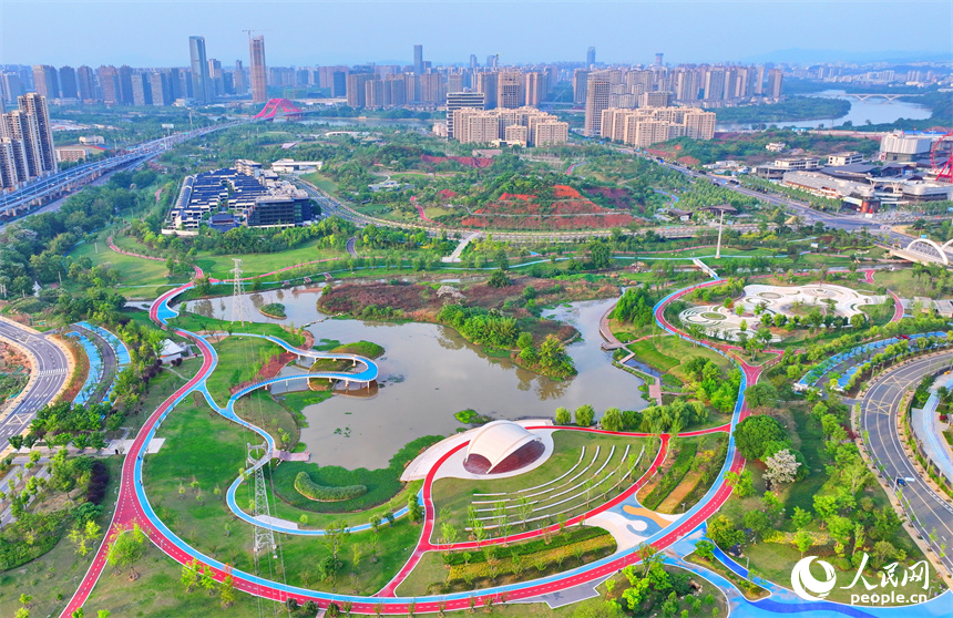 贛州蓉江新區新世紀（運動）公園成為當地群眾游玩休閑的好去處。人民網 朱海鵬攝