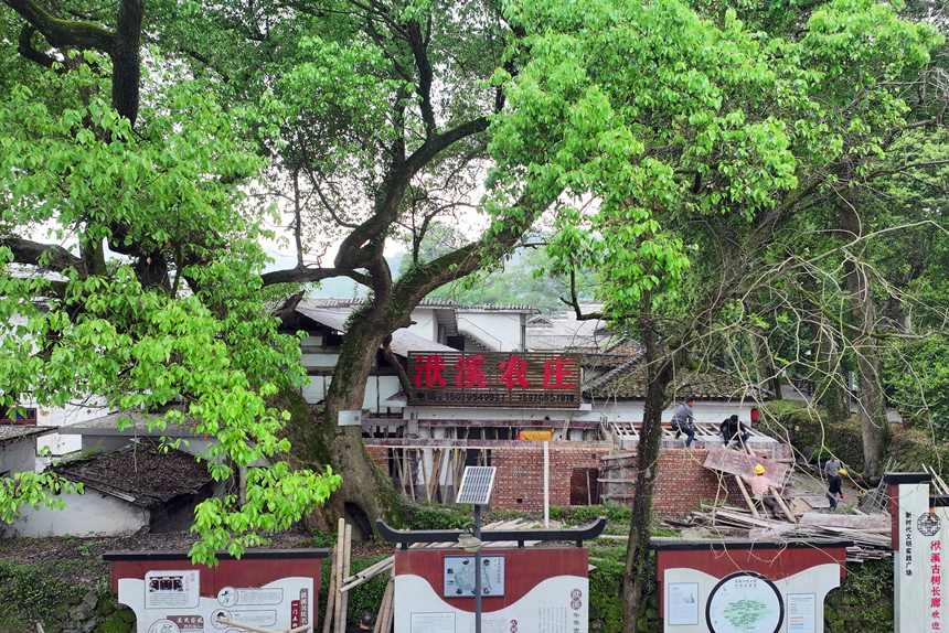 宜丰县潭山镇洑溪村老屋改造的一家农庄正在扩建。何贱来摄