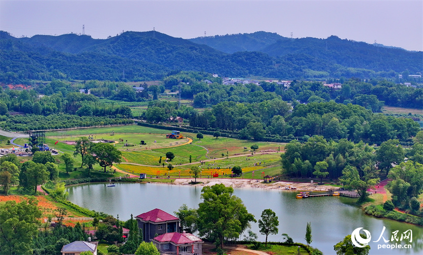 宜春市宜丰县黄垦镇炎岭村乡村旅游点，许多游客前来游玩、拍照，感受体验初夏时节的山水田园生态风光之美。人民网 朱海鹏摄