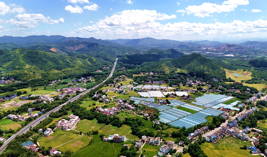 贛州市會昌縣西江鎮大田村，產業大棚、富硒水稻、客家民居相映成景，一幅秀美的鄉村畫卷徐徐鋪展。呂春華攝