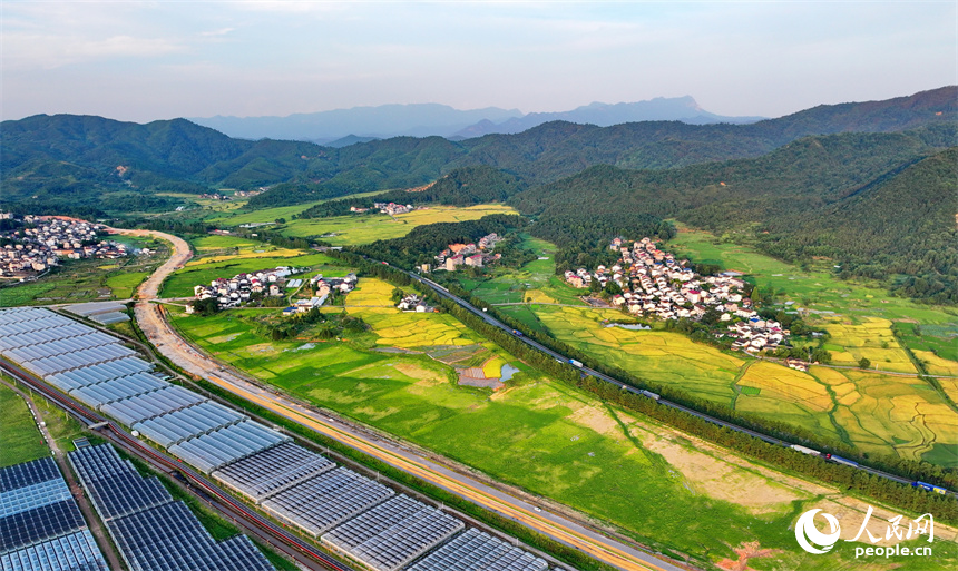 撫州市金溪縣秀谷鎮先鋒村，濟廣高速公路穿村而過，車輛往來疾馳。人民網 朱海鵬攝