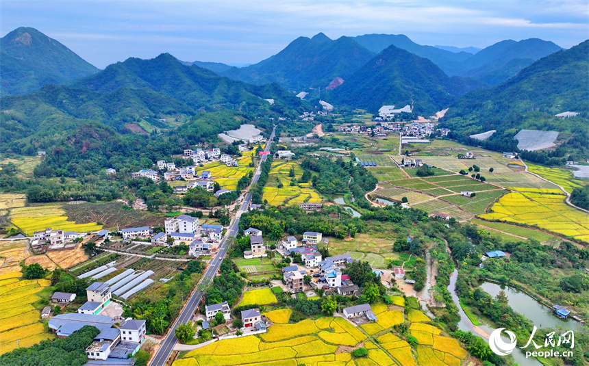 赣州市安远县凤山乡，阡陌纵横、房屋错落，与青山绿树交相辉映，处处色彩斑斓风景宜人。人民网 朱海鹏摄