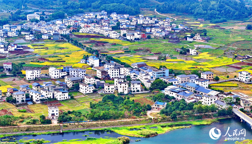 赣州市安远县凤山乡，阡陌纵横、房屋错落，与青山绿树交相辉映，处处色彩斑斓风景宜人。人民网 朱海鹏摄