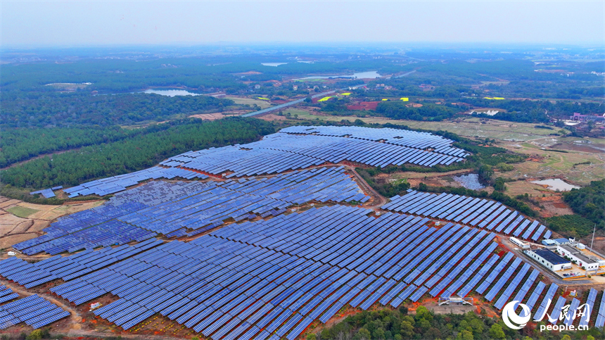 樟樹市劉公廟鎮橫塘村光伏基地，成片的光伏發電板依次排列。人民網 朱海鵬攝