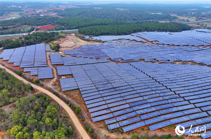 樟樹市劉公廟鎮橫塘村光伏基地，成片的光伏發電板依次排列。人民網 朱海鵬攝