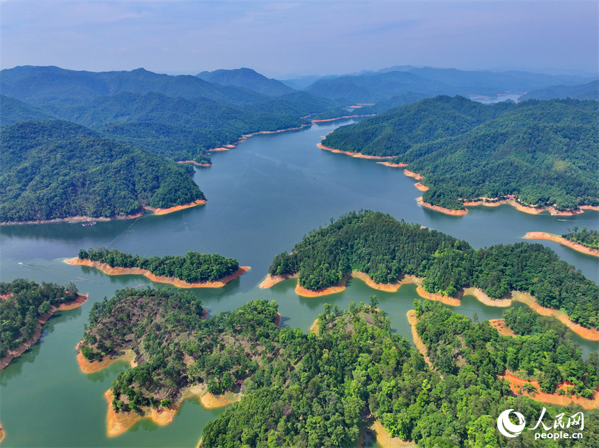 赣州市崇义县阳明湖国家湿地公园内的赣南树木园，林木葱郁，水源充沛，风光旖旎。人民网 朱海鹏摄