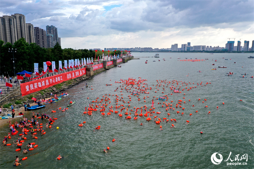 游泳爱好者奋力向终点游去。人民网记者 时雨摄