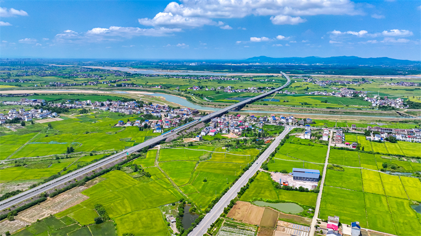 江西省抚州市临川区罗湖镇良溪村一带的田园景色。郭昊摄