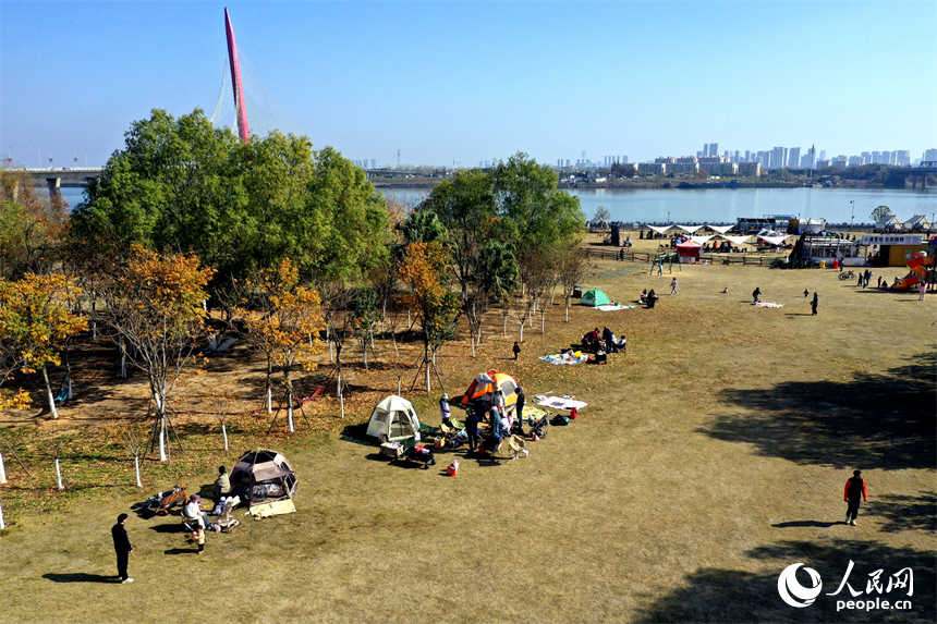 南昌红谷滩区赣江市民公园内，市民享受冬日户外的惬意时光。人民网记者 时雨摄