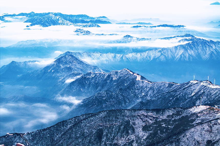 图为1月3日，航拍武宁九宫山景区雪景。黄嫘禹摄