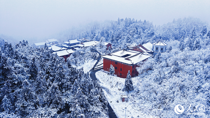 图为海拔1300多米的太平山景区迎来降雪，宛如走进冰雪奇缘的童话世界。人民网记者 邱烨摄