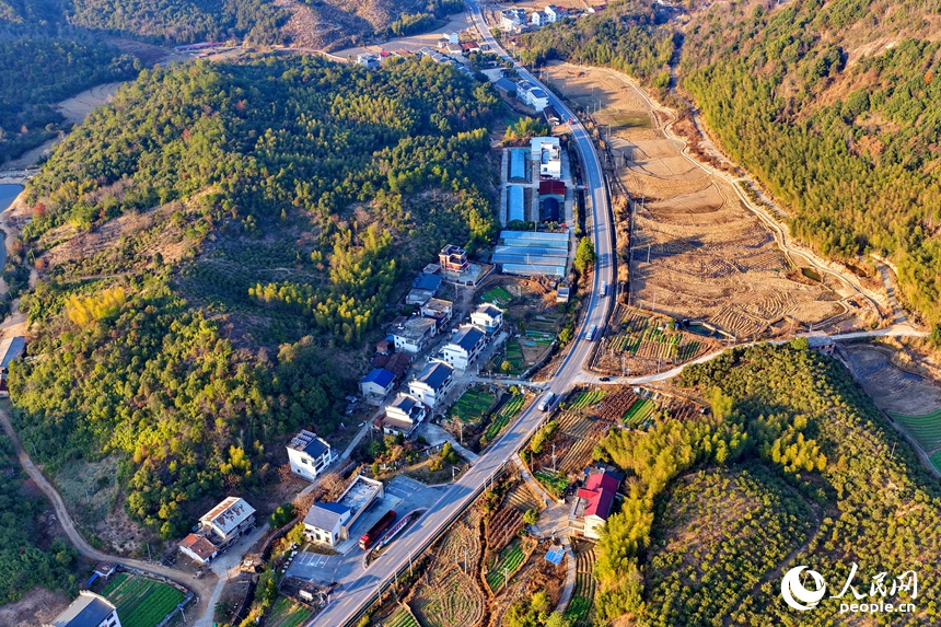 抚州市乐安县牛田镇的农村公路上，车辆往来穿行，冬日乡村美景怡人。人民网记者 朱海鹏摄