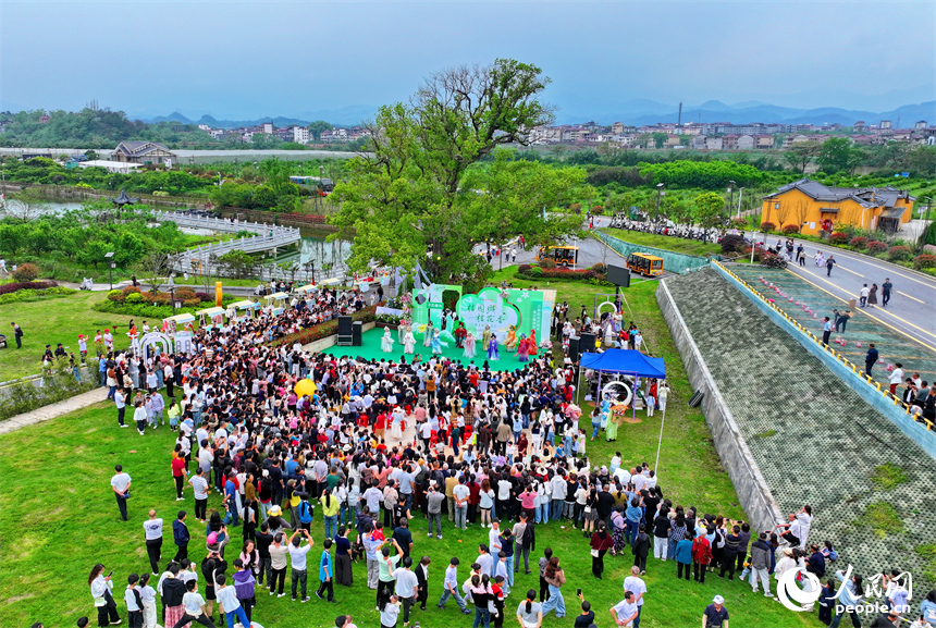 抚州市南丰县琴城镇水南村，许多游客前来参加“桔园游桔花香——醉美南丰游园会”活动，共赏春日美景，感受国潮文化的独特魅力。人民网记者 朱海鹏摄