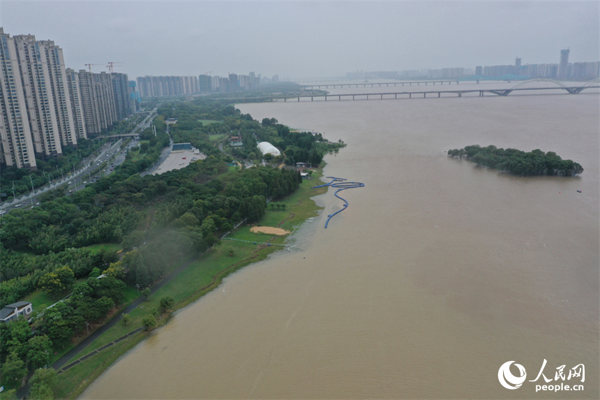 受持续降雨和上游来水影响，赣江南昌段水位上涨。人民网记者 时雨摄